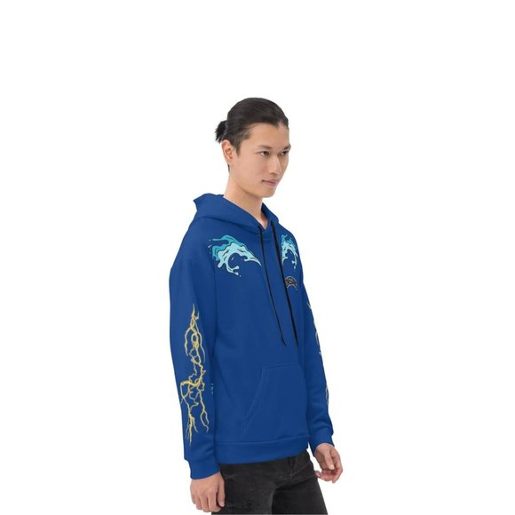 PokeGang Unisex Blue Long Sleeve Kangaroo Pocket Graphic Thunder Hoodie - Picture 4 of 6
